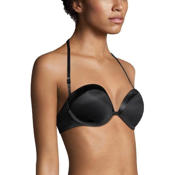MAIDENFORM Sweet Nothings Black Strapless Bra 38D Convertible Plunge Push Up - Picture 1 of 10